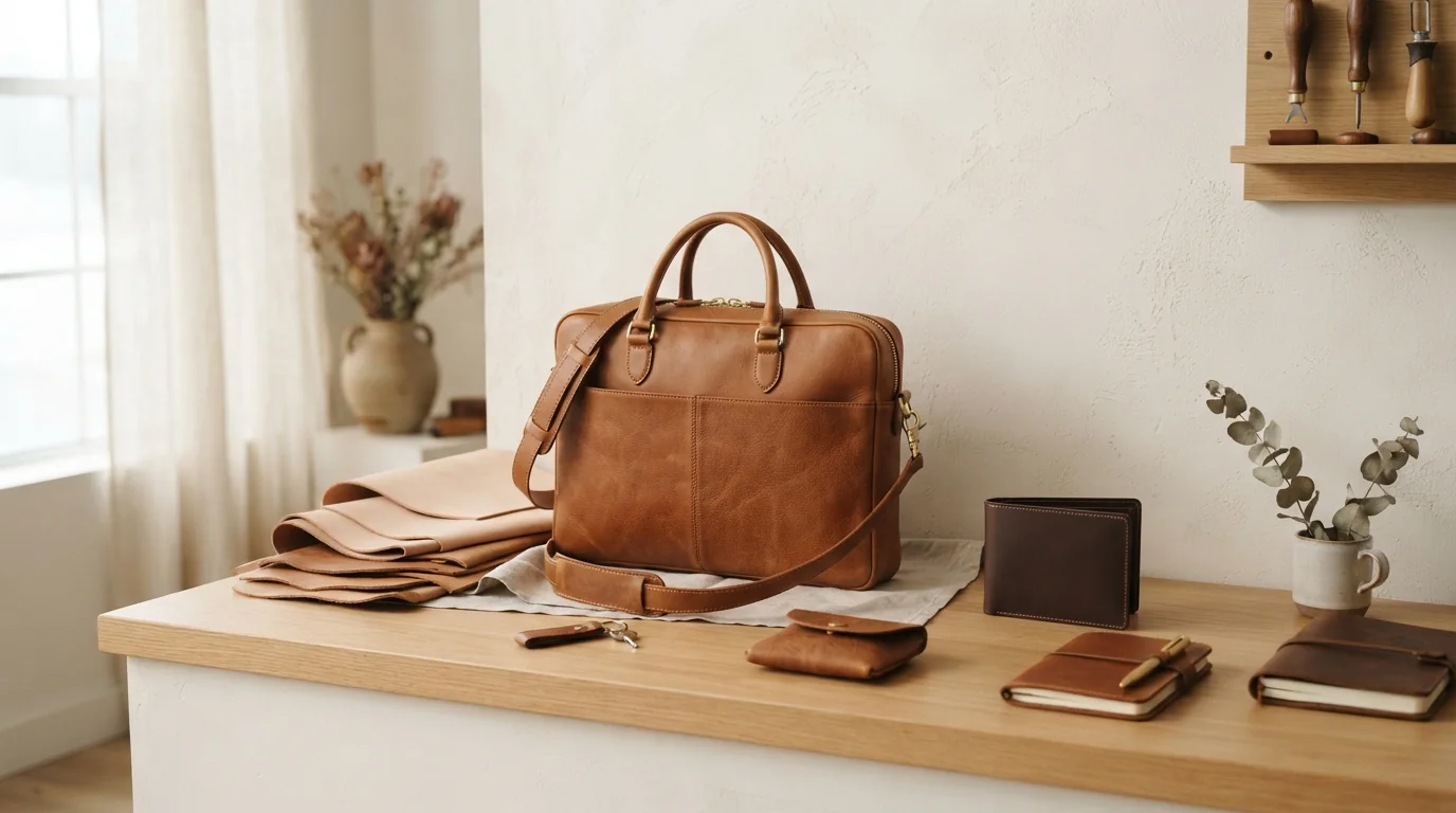 Premium leather goods material and product detail